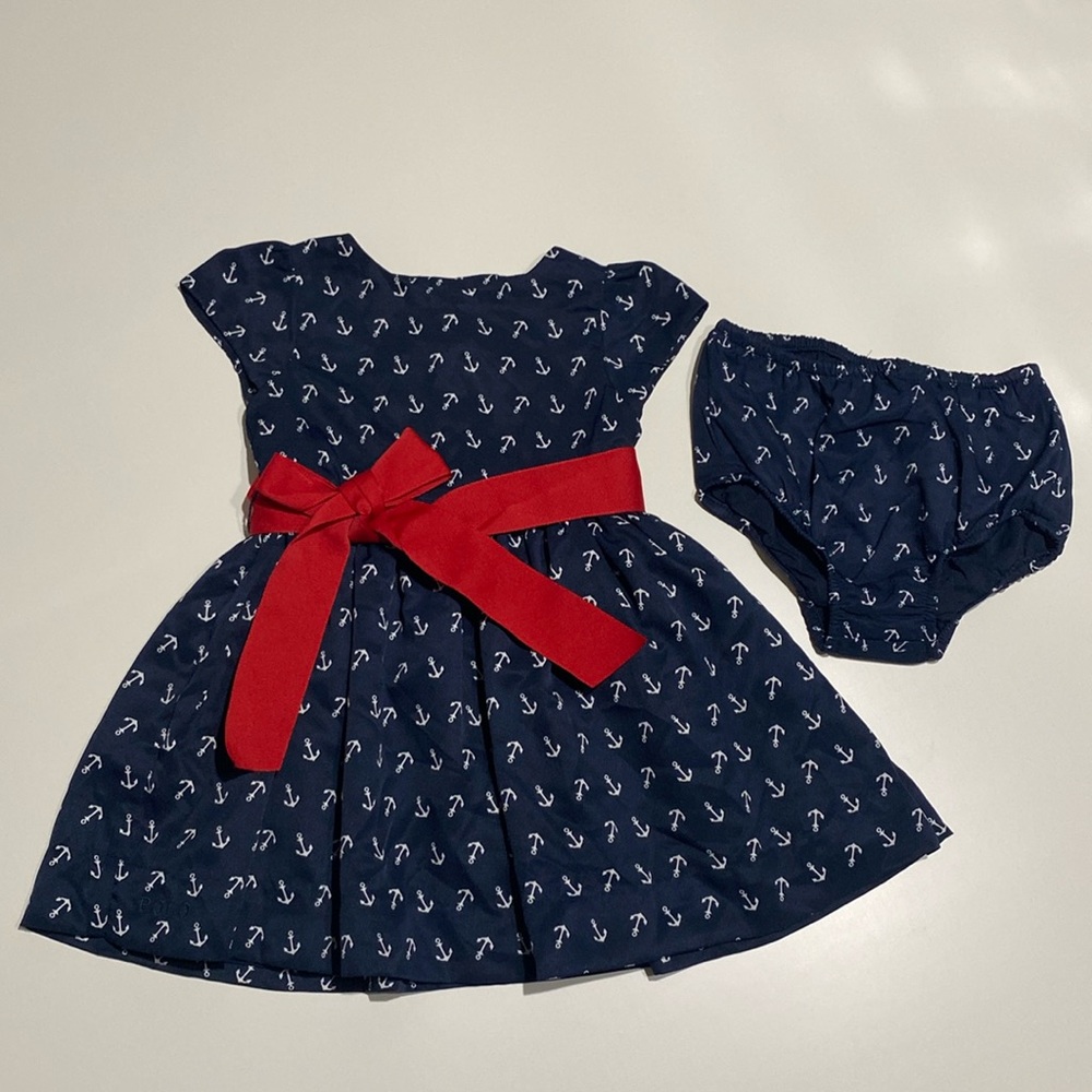 Ralph Lauren Infant Girl Anchor Dress And Bloomers
